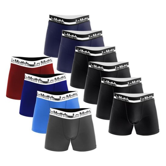 Kit com 10 Cuecas Boxer La Maths Lisa Microfibra Masculina - Preto+Vermelho Menor preço em Kit com 10 Cuecas Boxer La Maths Lisa Microfibra Masculina - Preto+Vermelho