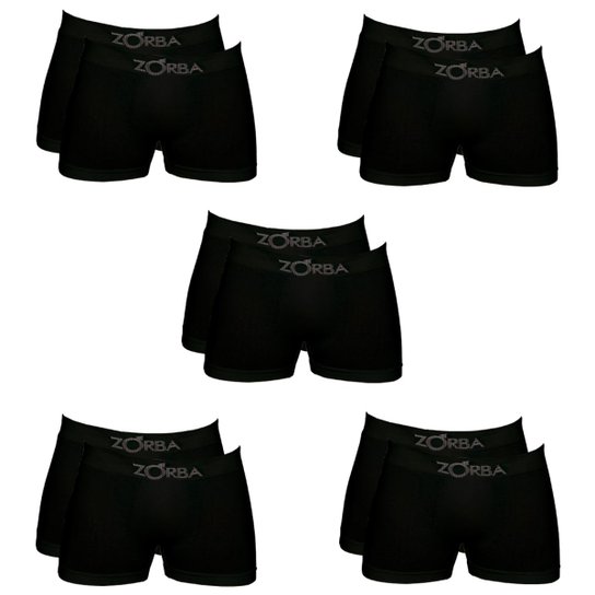 Kit Com 10 Cuecas Zorba Boxer Masculino - Preto Menor preço em Kit Com 10 Cuecas Zorba Boxer Masculino - Preto
