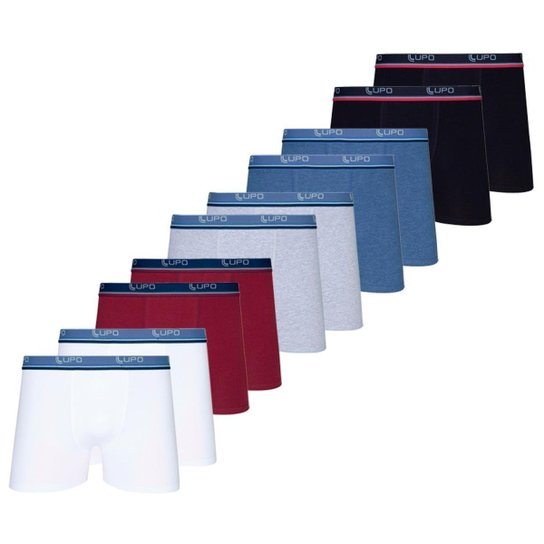 Kit com 10 unidades Cuecas Lupo Boxer com Elastano - Branco+Vermelho Menor preço em Kit com 10 unidades Cuecas Lupo Boxer com Elastano - Branco+Vermelho