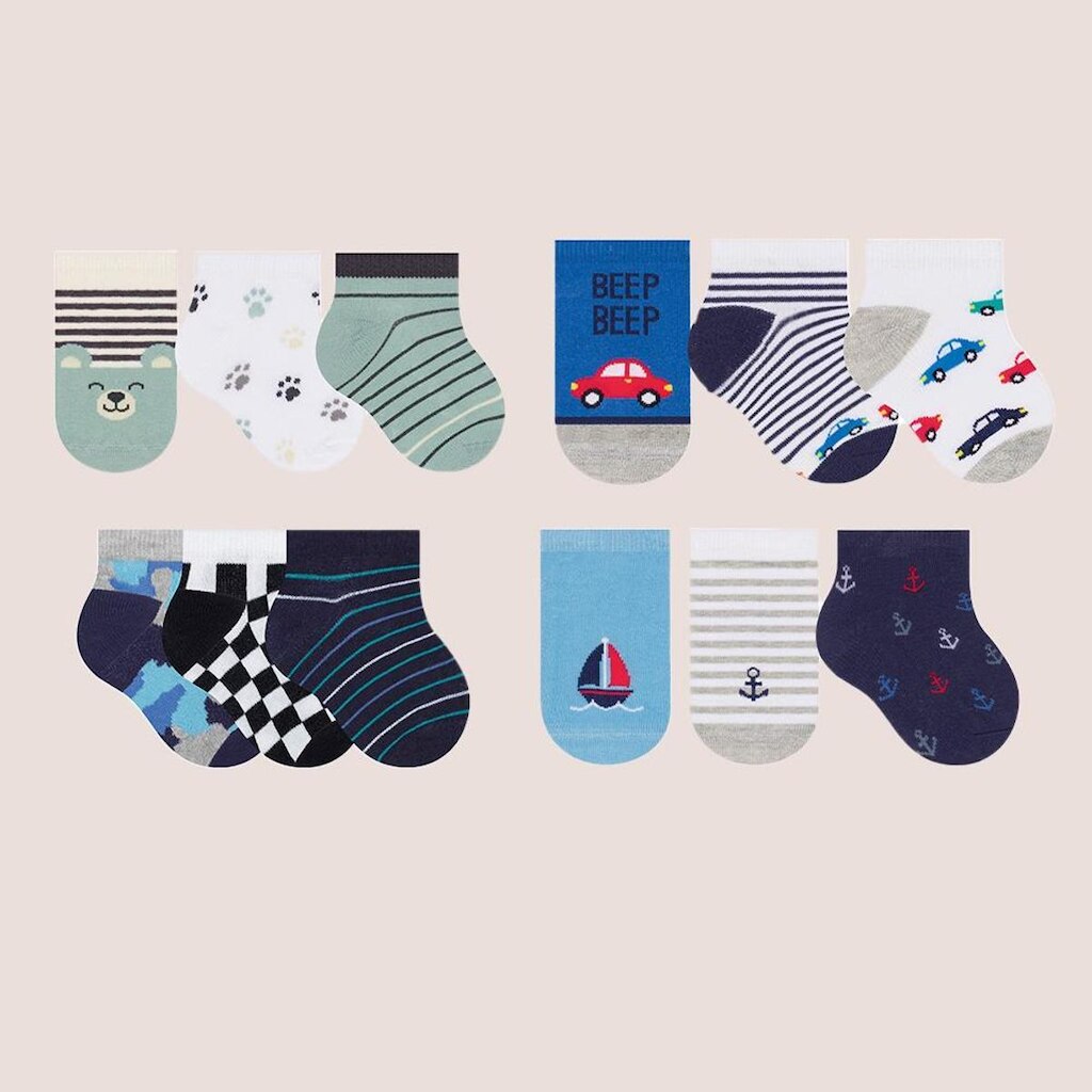 Kit Com 12 Pares Meias Kids Cano Baixo Lisas Selene