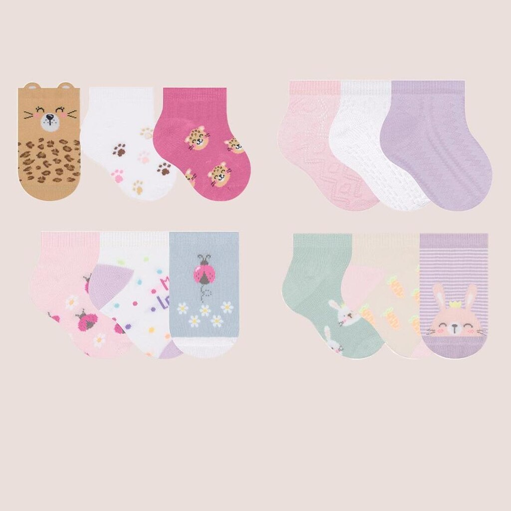 Kit Com 12 Pares Meias Kids Cano Baixo Lisas Selene