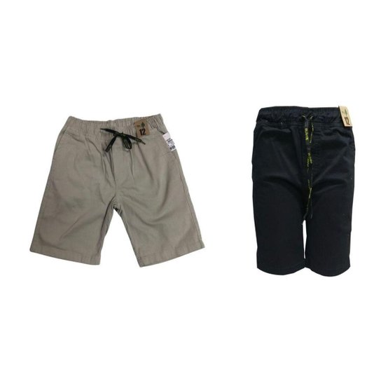 Kit Com 2 Bermudas Sarja Juvenil Preta e Bege - Preto+Bege Menor preço em Kit Com 2 Bermudas Sarja Juvenil Preta e Bege - Preto+Bege