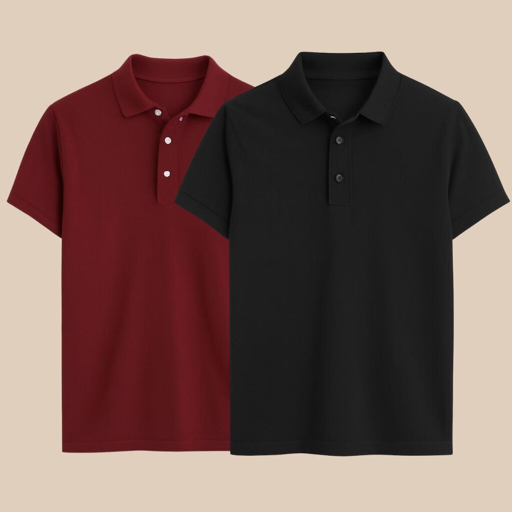 Kit Com 2 Camisas Polo Masculina Clássica Manga Curta Gola V e Botões Estilo Casual