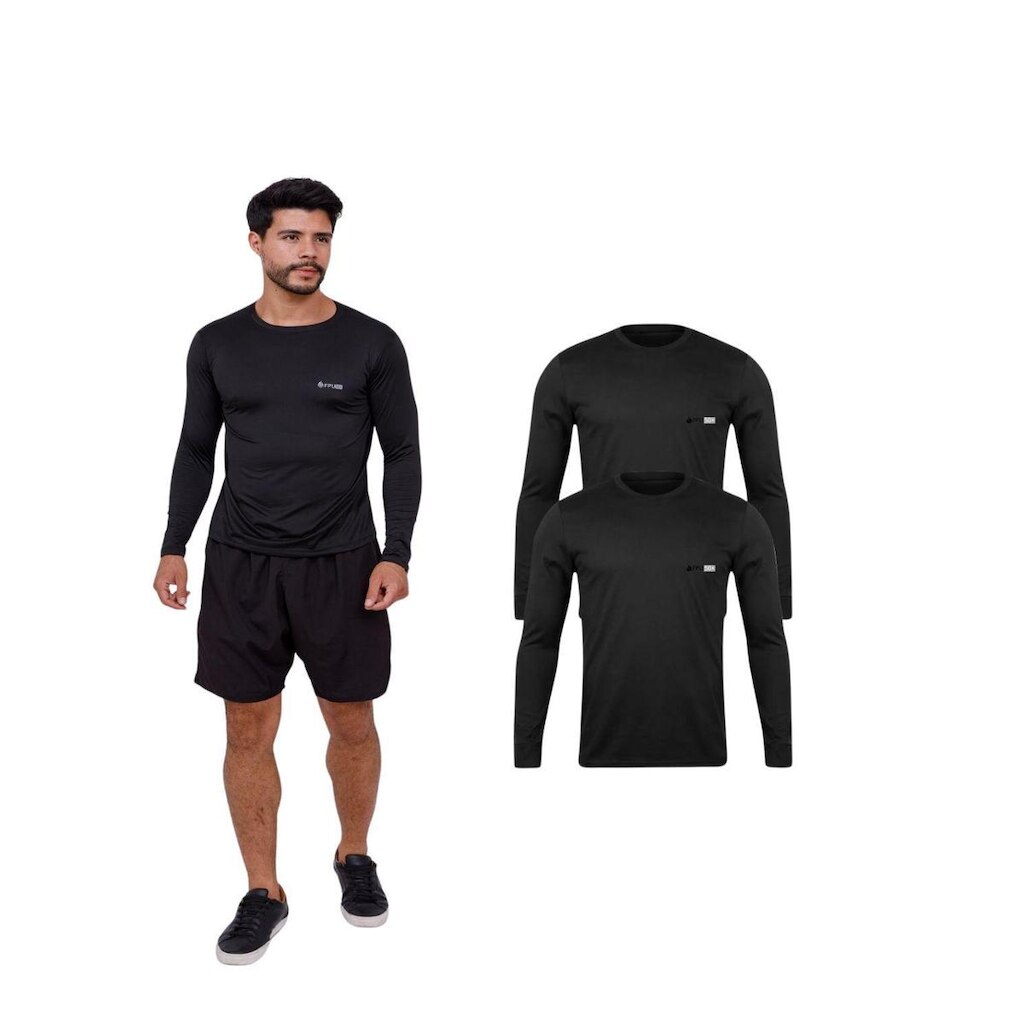Kit Com 2 Camisetas Manga Longa Com Proteção Uv Masculina