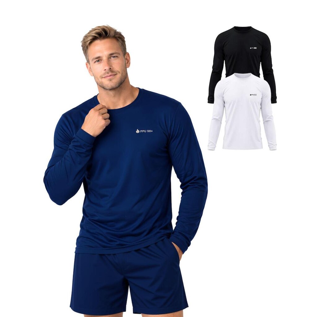 Kit Com 2 Camisetas Manga Longa Com Proteção Uv Masculina