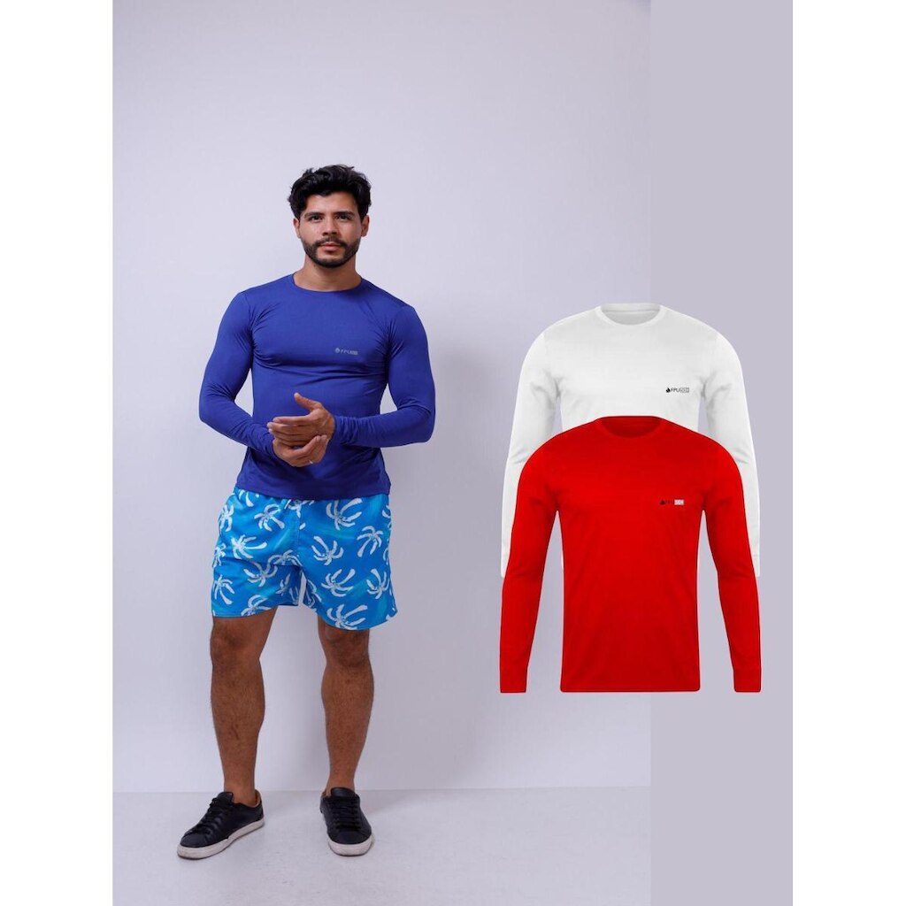 Kit Com 2 Camisetas Manga Longa Com Proteção Uv Masculina