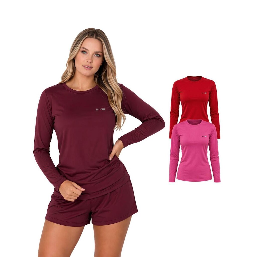 Kit Com 2 Camisetas Manga Longa Proteção UV Feminina