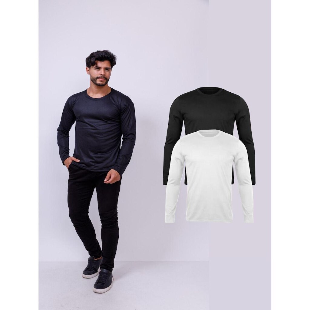 Kit Com 2 Camisetas Poliéster Manga Longa Black White