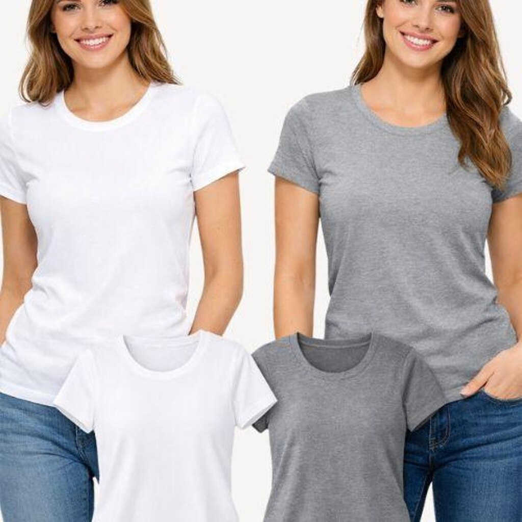 Kit Com 2 Camisetas Slim Feminina Branca e Cinza - Hering