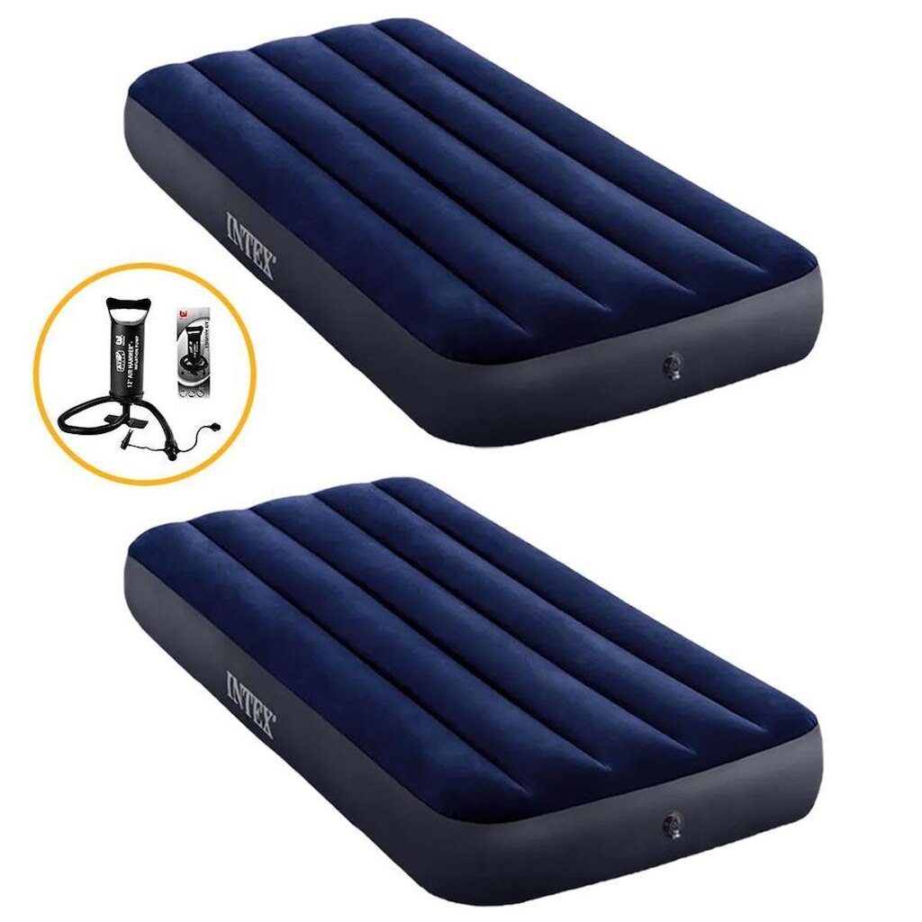 Kit Com 2 Colchões Infláveis Solteiro + 1 Bomba Manual Intex