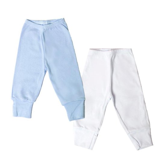Kit com 2 Mijão Culote Calça Vira Pé Dobravél Para Bebe Algodão Menino - Branco+Azul Menor preço em Kit com 2 Mijão Culote Calça Vira Pé Dobravél Para Bebe Algodão Menino - Branco+Azul
