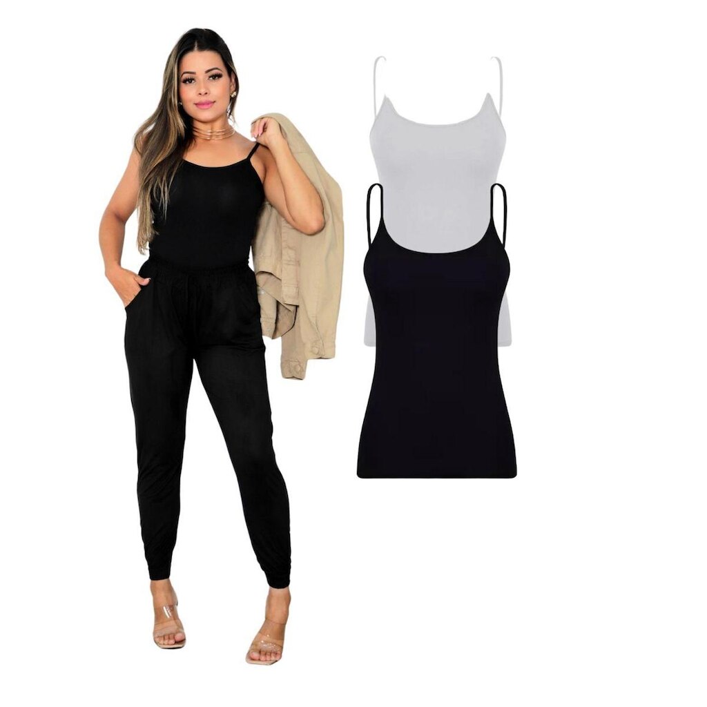 Kit Com 2 Regata Alcinha Feminina Black White