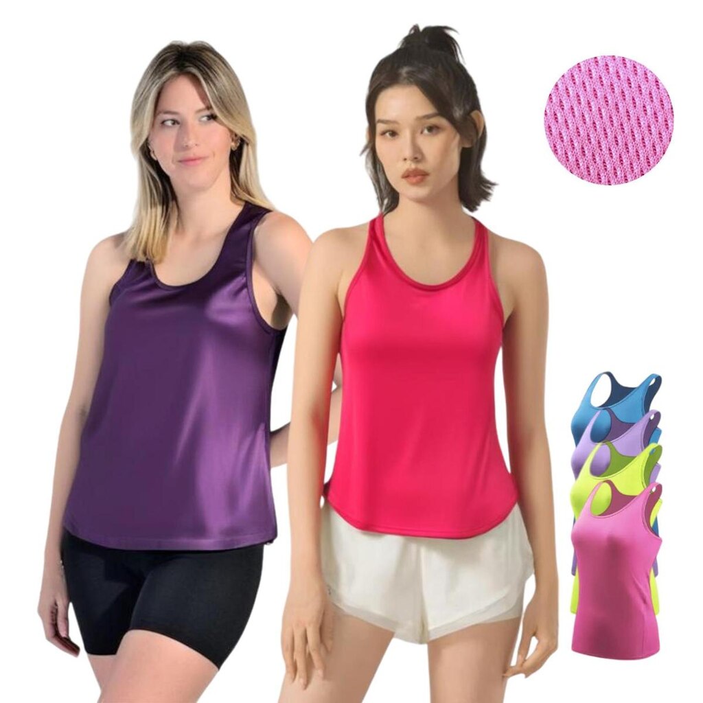 Kit Com 2 Regatas Dry Tecido Furadinho Feminina