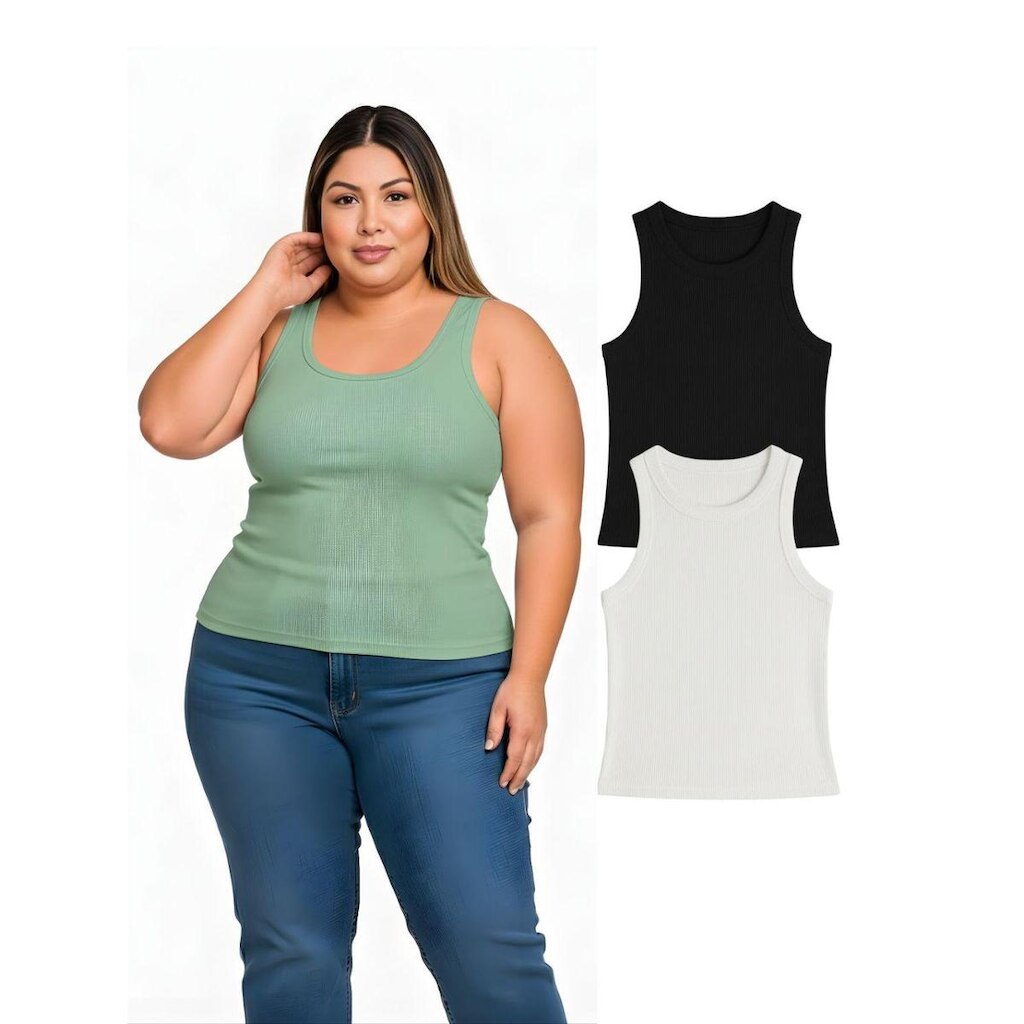 Kit Com 2 Regatas Ribana Feminina Plus Size