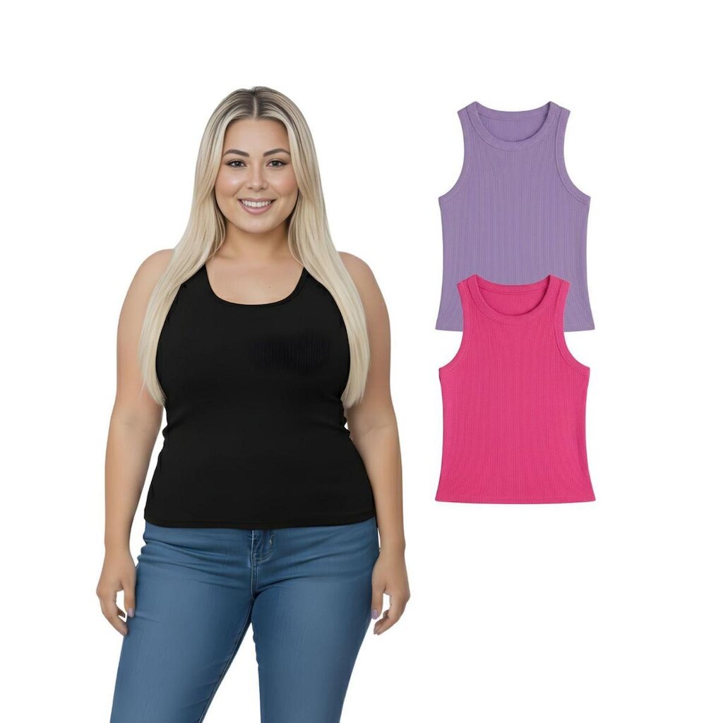 Kit Com 2 Regatas Ribana Feminina Plus Size
