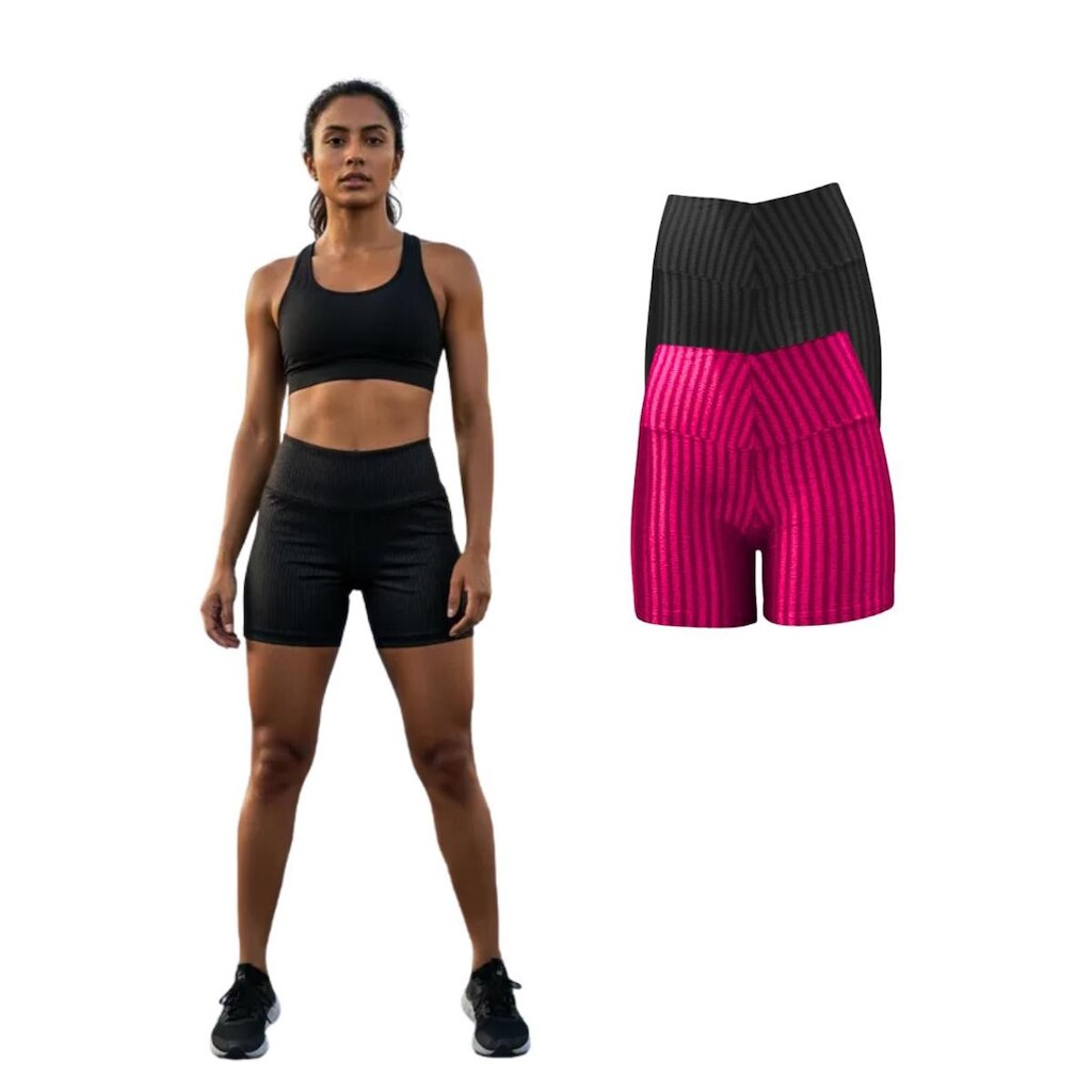 Kit Com 2 Short Legging 3D Academia Fitness Feminino