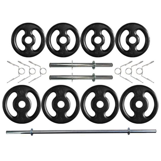 Kit com 20 Kg de Anilhas Ferro Fundido + Barras de Supino e Halteres - Preto é ruim? Kit com 20 Kg de Anilhas Ferro Fundido + Barras de Supino e Halteres - Preto é boa?