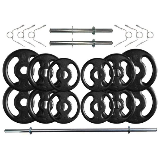 Kit com 24 Kg de Anilhas Ferro Fundido + Barras de Supino e Halteres - Preto é ruim? Kit com 24 Kg de Anilhas Ferro Fundido + Barras de Supino e Halteres - Preto é boa?