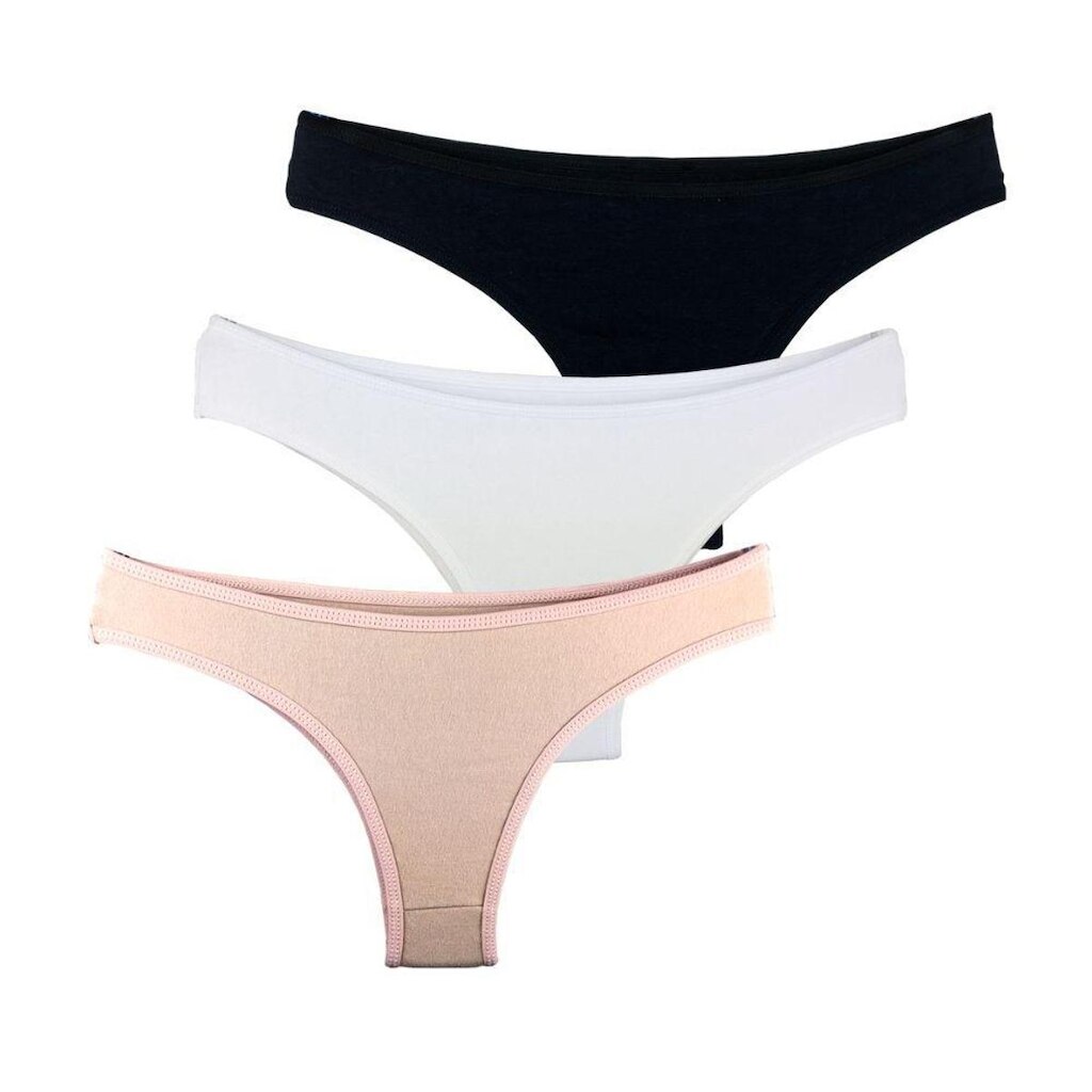 Kit com 3 Calcinhas Tanga Try Basics Confortável Cotton Algodão Premium