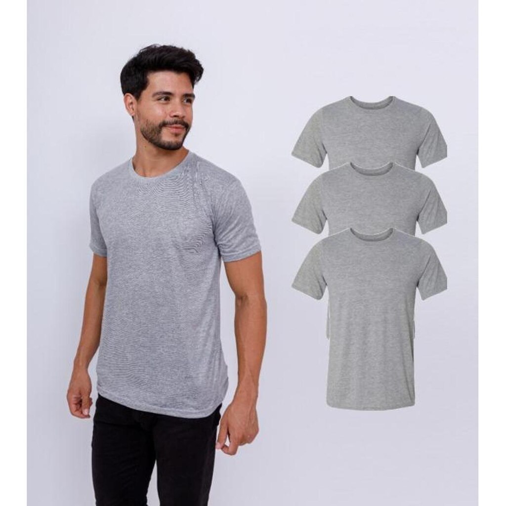 Kit Com 3 Camiseta 100% Poliéster Masculina -
