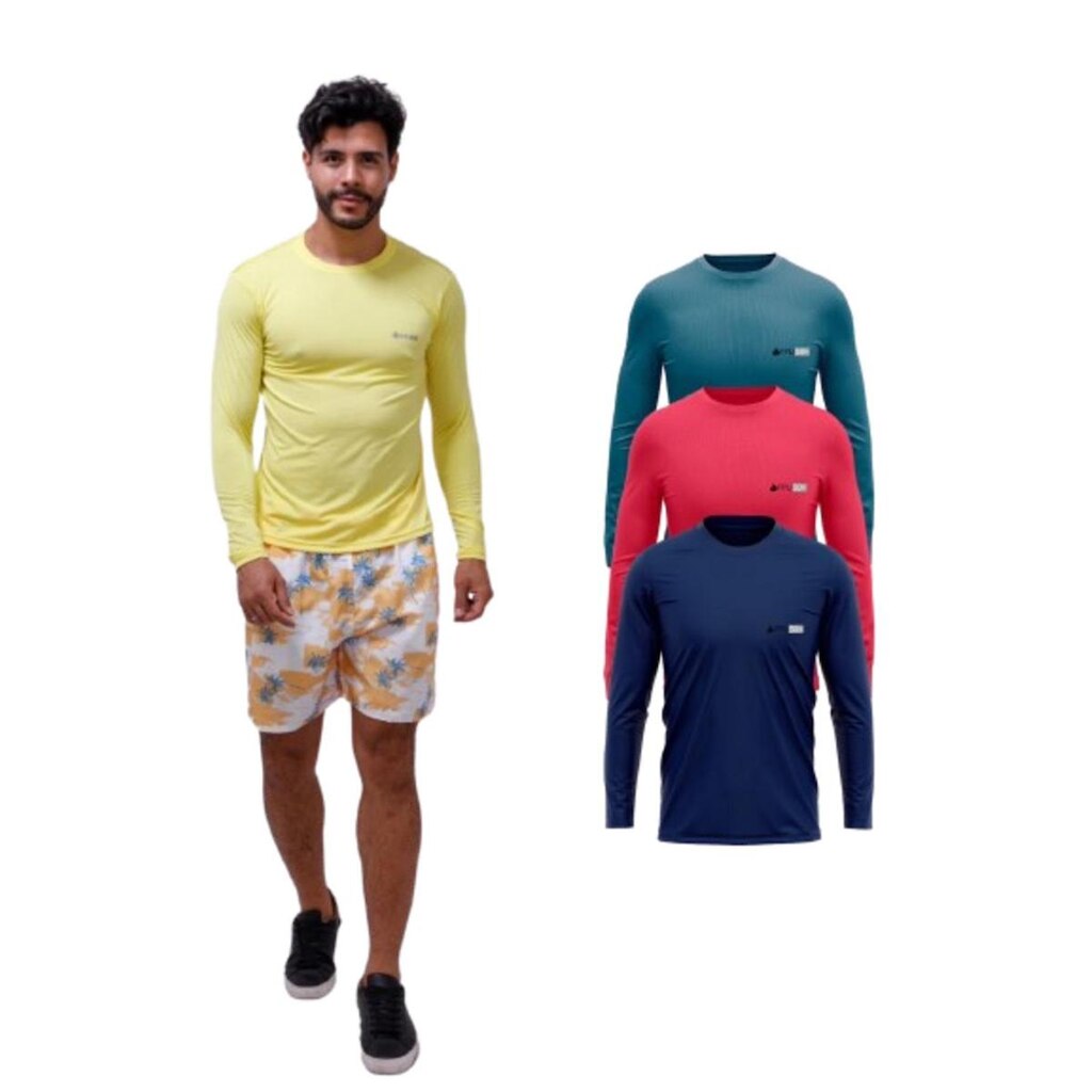 Kit Com 3 Camisetas Lisa Manga Longa Com Proteção UV