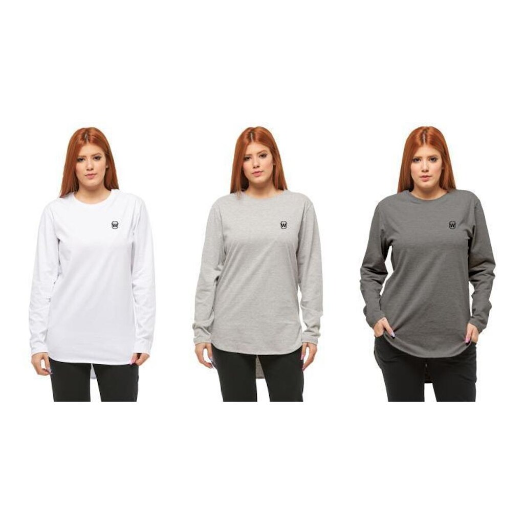Kit com 3 Camisetas Longline Feminina Blusa Manga Comprida Longa Wooks WC2