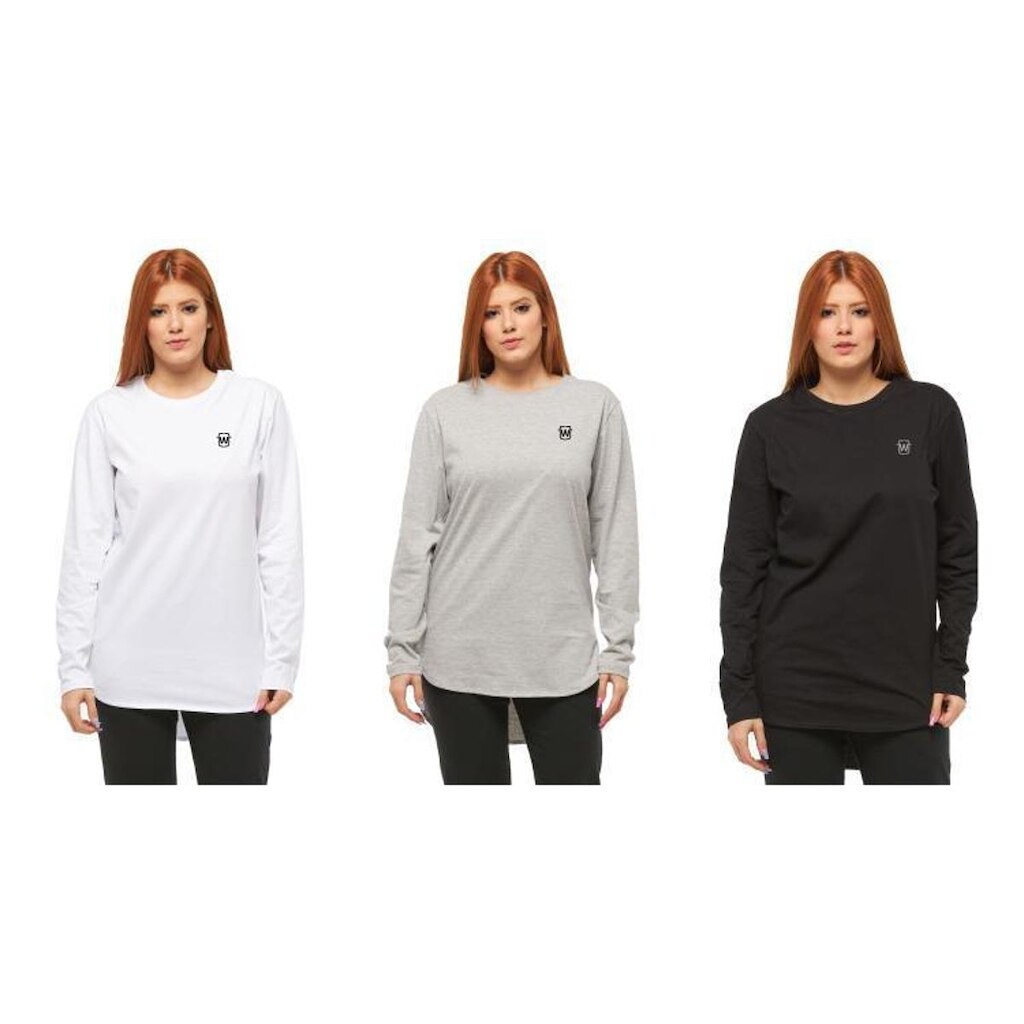 Kit com 3 Camisetas Longline Feminina Blusa Manga Comprida Longa Wooks WC2