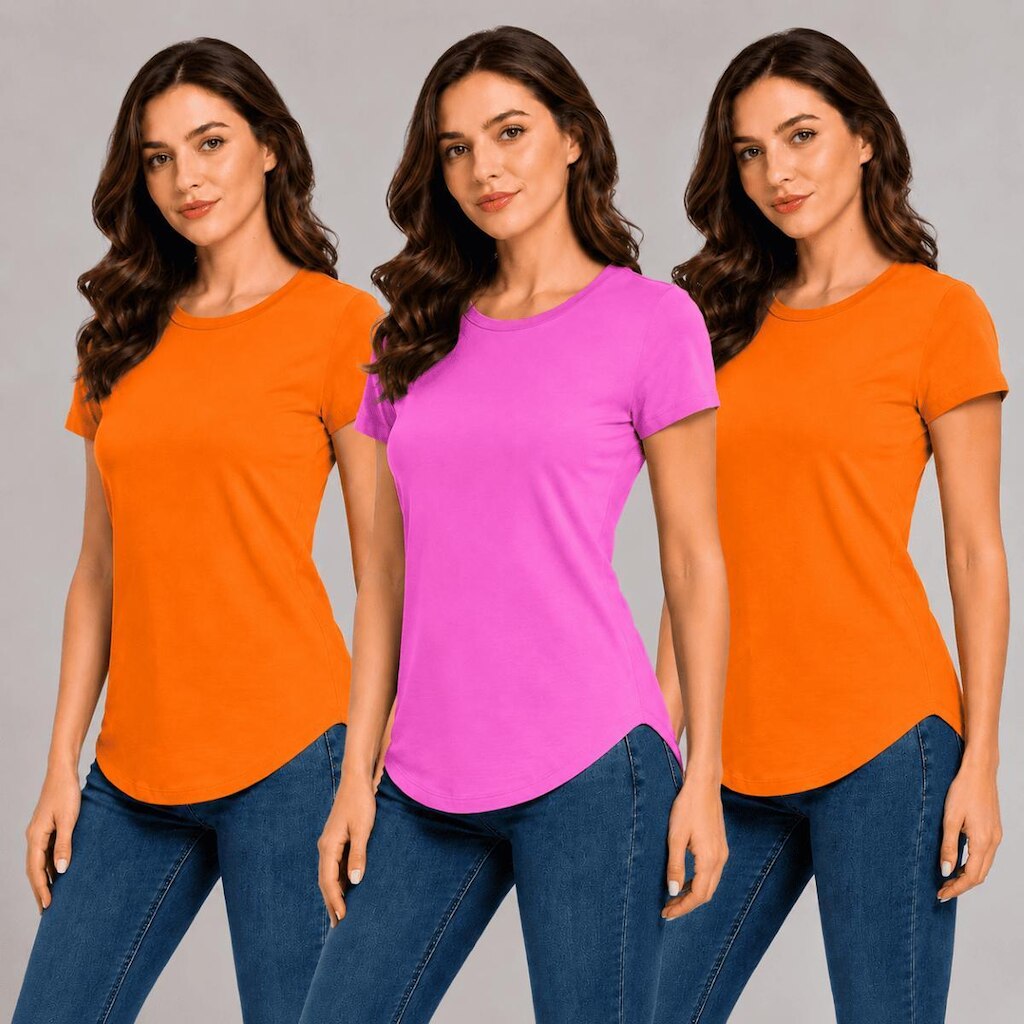 Kit Com 3 Camisetas Longtail Feminina Básica Sem Estampa