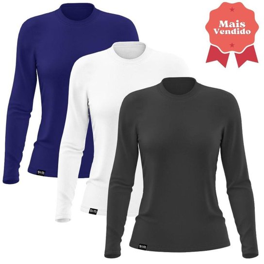 Kit com 3 Camisetas UV Femininas Dry Proteção Solar UV50 Slim - Sortido Menor preço em Kit com 3 Camisetas UV Femininas Dry Proteção Solar UV50 Slim - Sortido