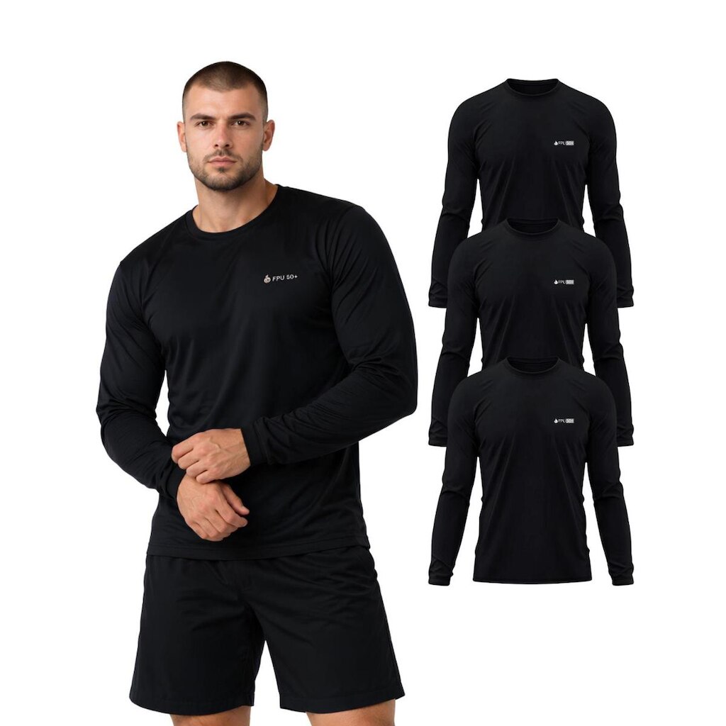 Kit Com 3 Camisetas UV Térmica Manga Longa