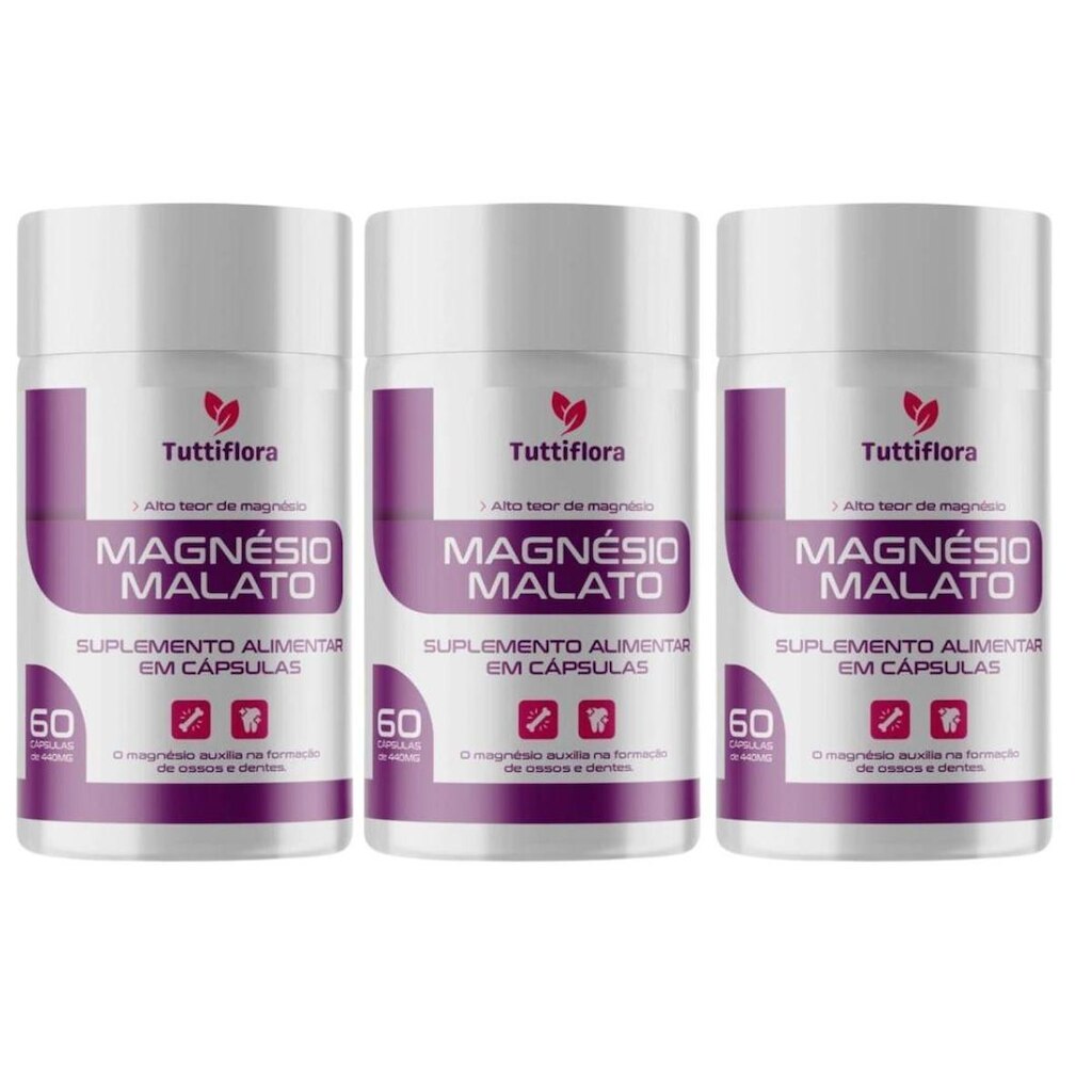 Kit Com 3 - Magnésio Malato 60 Cápsulas de 500mg Tuttiflora