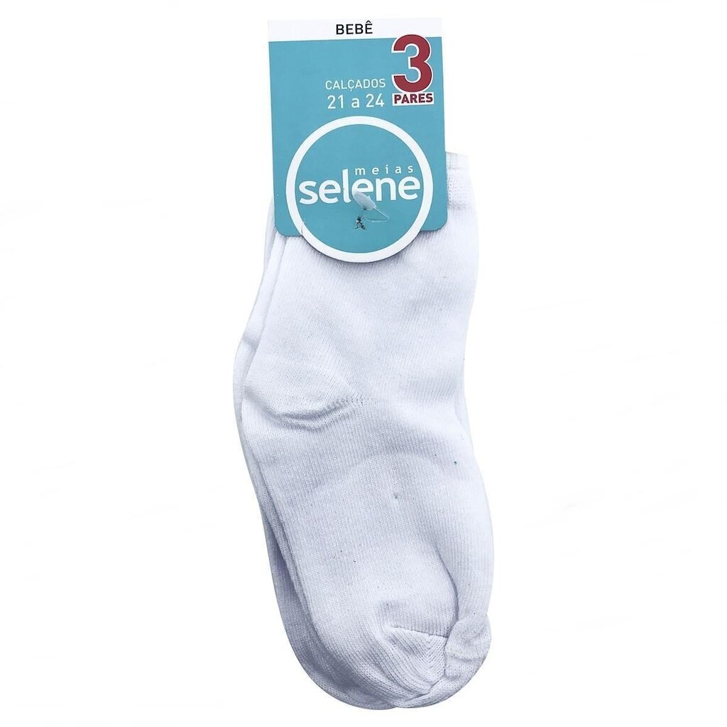 Kit Com 3 Meias Para Bebê Selene Macia E Confortável Lisa Em Algodão Elastano 1355 001 997 Branco