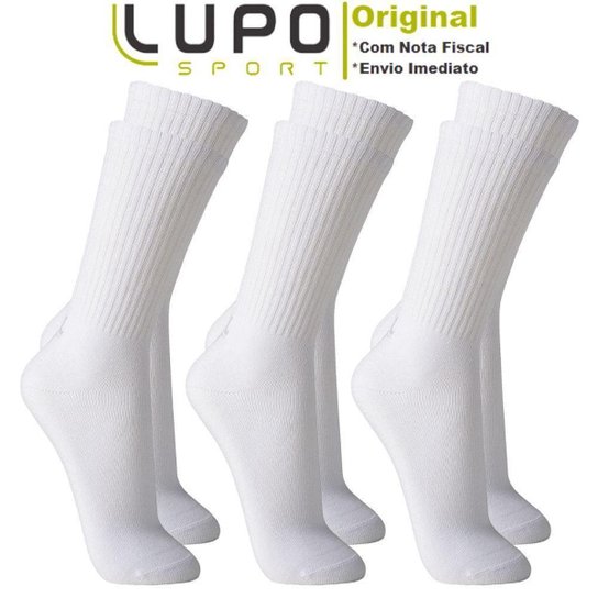 Kit Com 3 Pares de meias Lupo Sport Cano Longo em Algodão Cotton Confortável Masculina - Branco Menor preço em Kit Com 3 Pares de meias Lupo Sport Cano Longo em Algodão Cotton Confortável Masculina - Branco