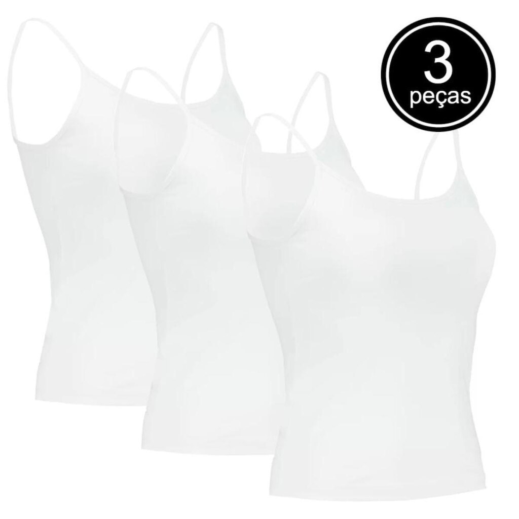 Kit Com 3 Regatas Femininas Branca Alça Fina