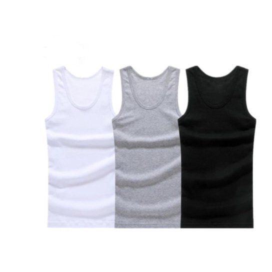 kit com 3 Regatas Masculina Americana Canelada Algodão e Elastano - Branco+Preto Menor preço em kit com 3 Regatas Masculina Americana Canelada Algodão e Elastano - Branco+Preto