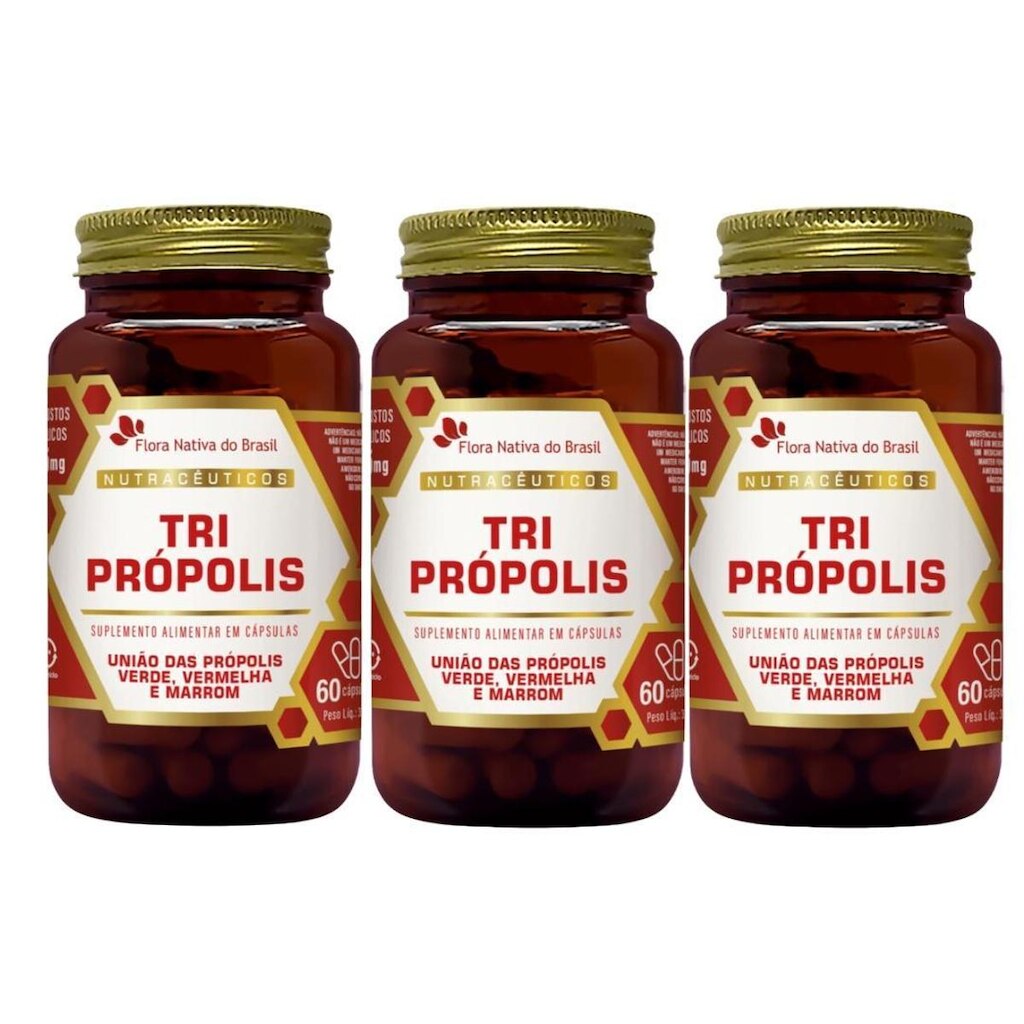 Kit Com 3 - TriPrópolis (Vermelha, Verde e Marrom) 60 Caps de 500mg Flora Nativa