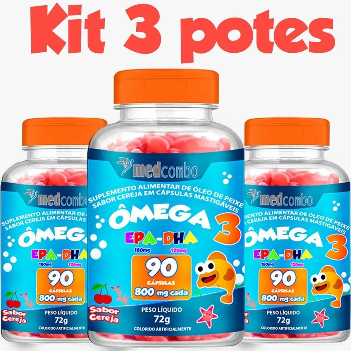 Kit Com 3 Unidades De Ômega 3 Infantil 90 Capsulas 800mg Medcombo ...