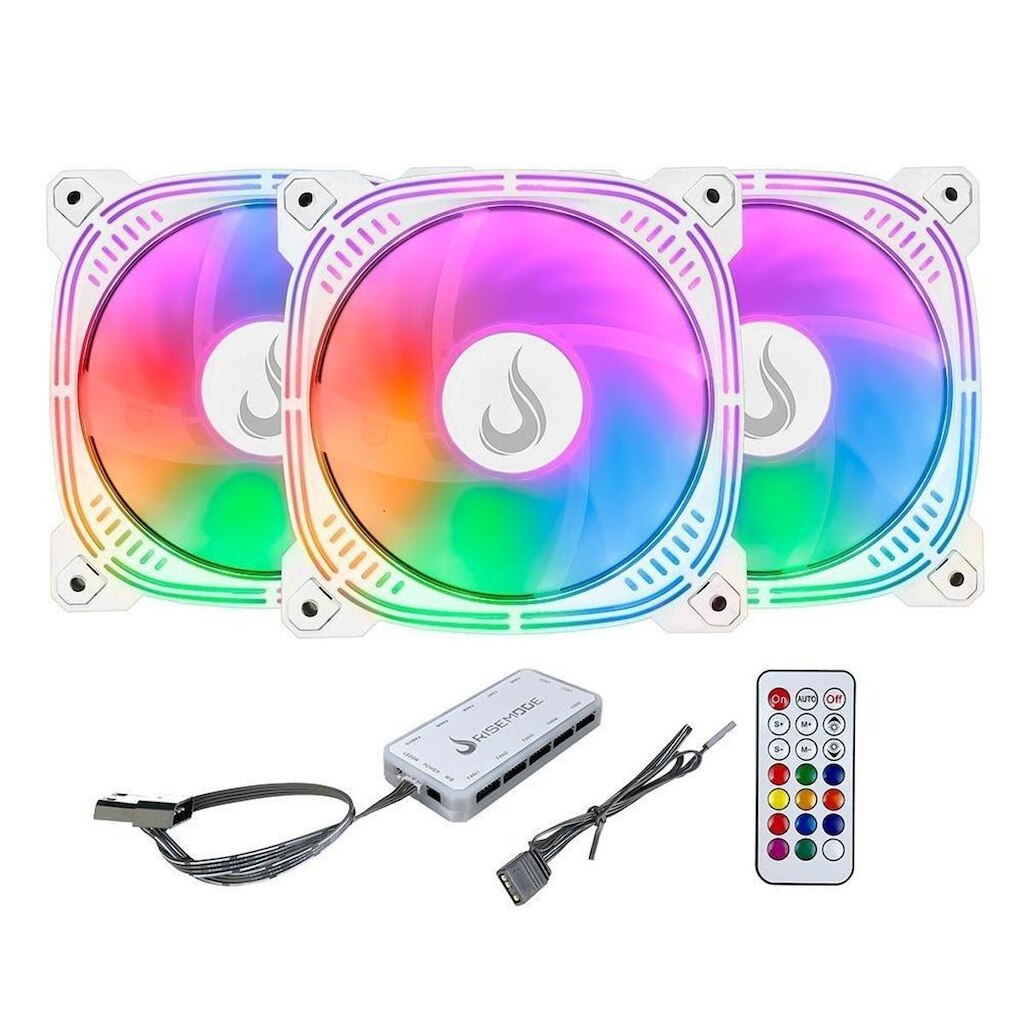 Kit Com 3 Ventoinhas Rise Mode Aura frost Pro, 120mm, ARGB, Branco - RM-CF-02-ARGB