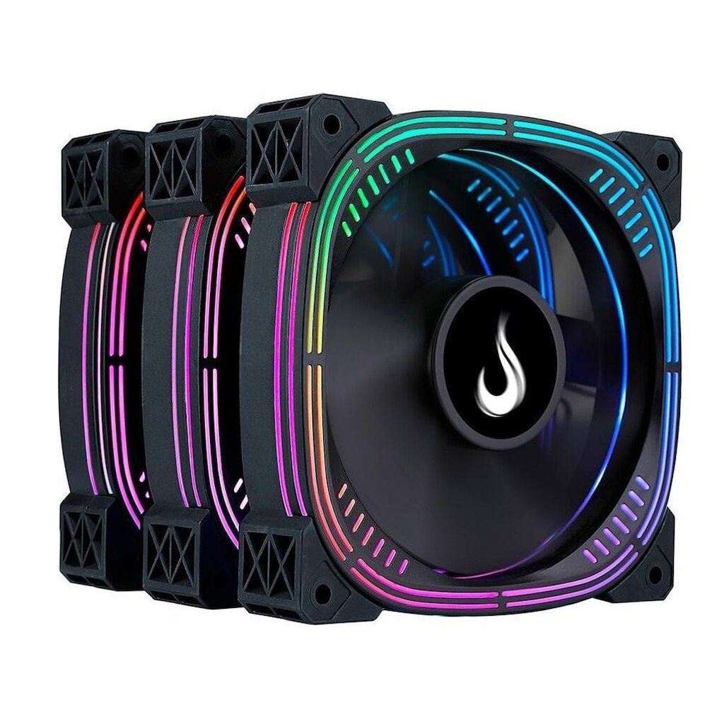 Kit Com 3 Ventoinhas Rise Mode Aura Pro Black, ARGB, 120mm, Preto - RM-AUB-02-ARGB