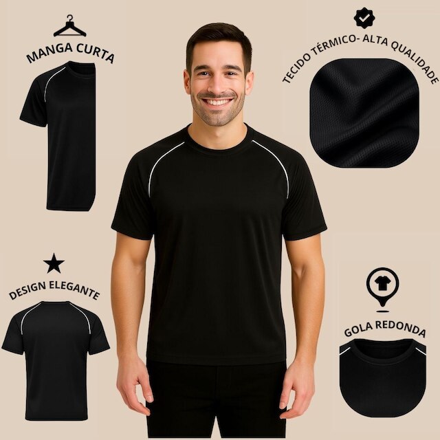 Kit com 4 Camisetas Masculinas Dry Manga Curta Leves e Confortáveis para Atividades Físicas