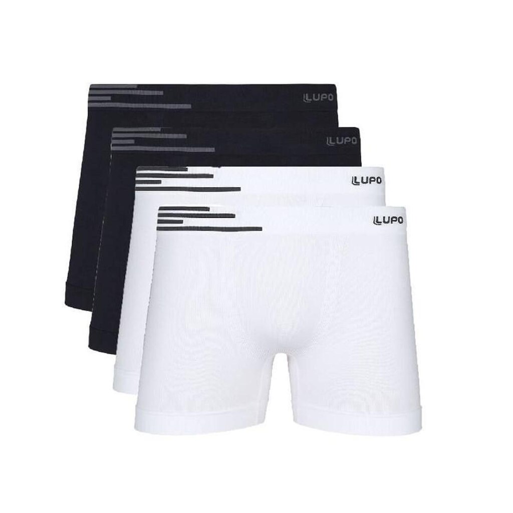 Kit Com 4 Cuecas Boxer Lupo 436-002 Branco/Preto