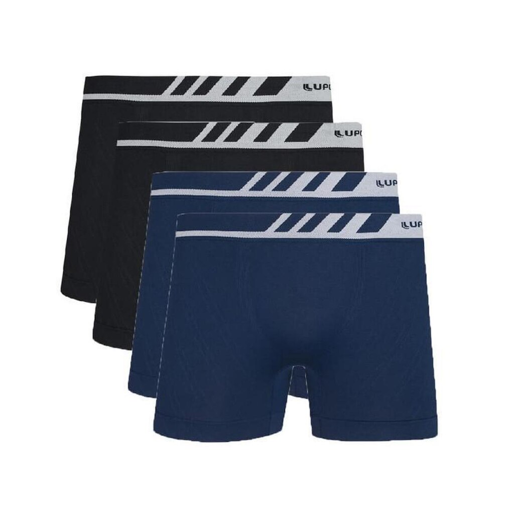 Kit com 4 Cuecas Boxer Lupo 671-002 Preto/Marinho