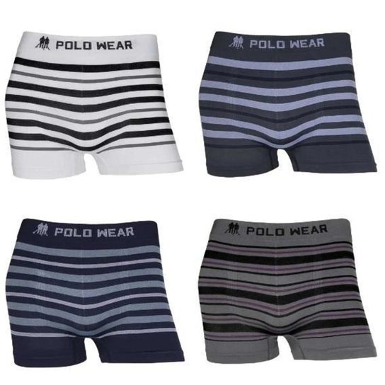 Kit com 4 Cuecas Boxer Poliéster Elastano Polo Wear Listras - Sortido Menor preço em Kit com 4 Cuecas Boxer Poliéster Elastano Polo Wear Listras - Sortido