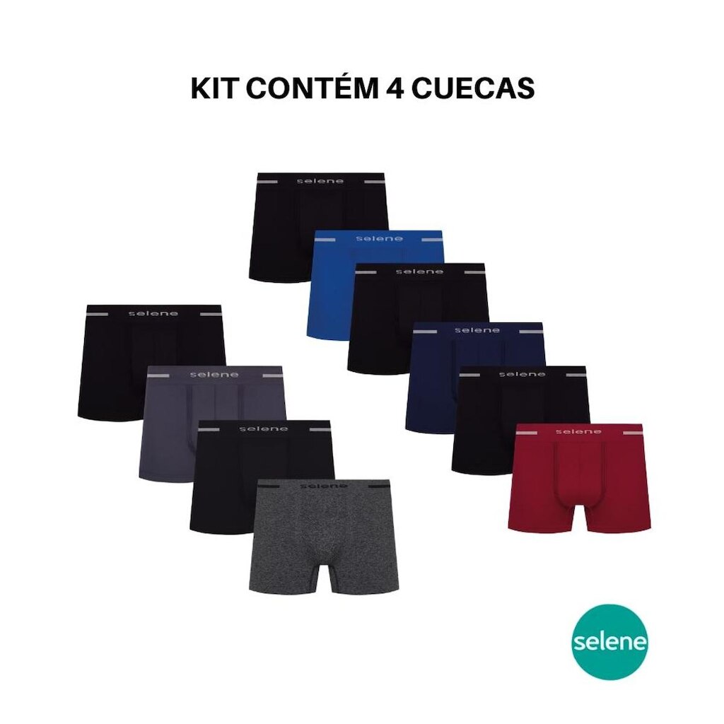 Kit Com 4 Cuecas Boxer Selene Box Microfibra Masculina