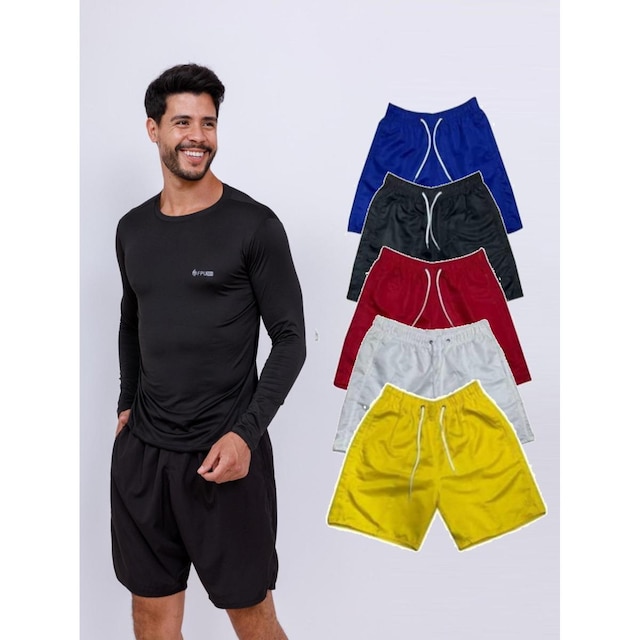 Kit Com 5 Bermudas Tactel Masculina - Cores Sortidas