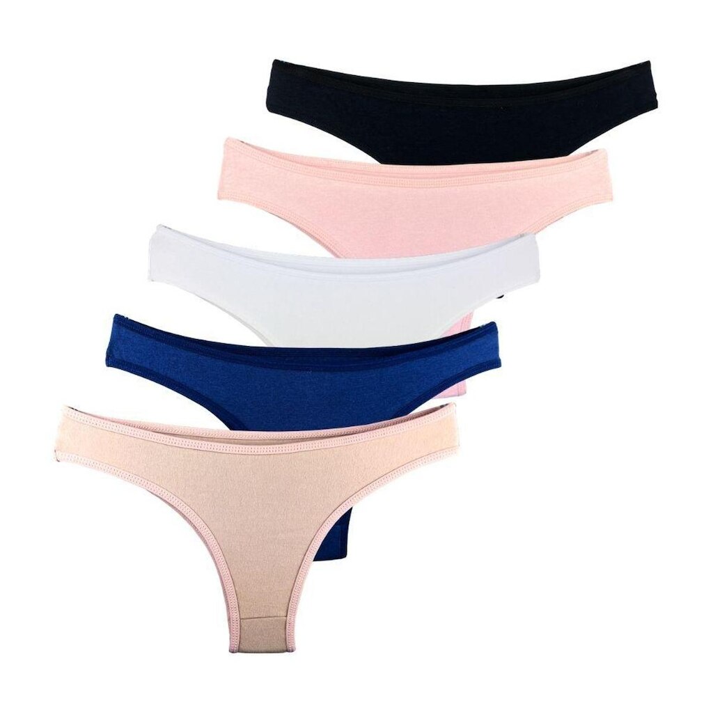 Kit com 5 Calcinhas Tanga Try Basics Confortável Cotton Algodão Premium