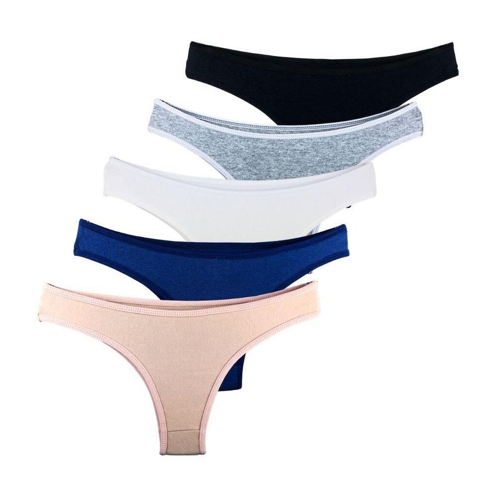 Kit com 5 Calcinhas Tanga Try Basics Confortável Cotton Algodão Premium