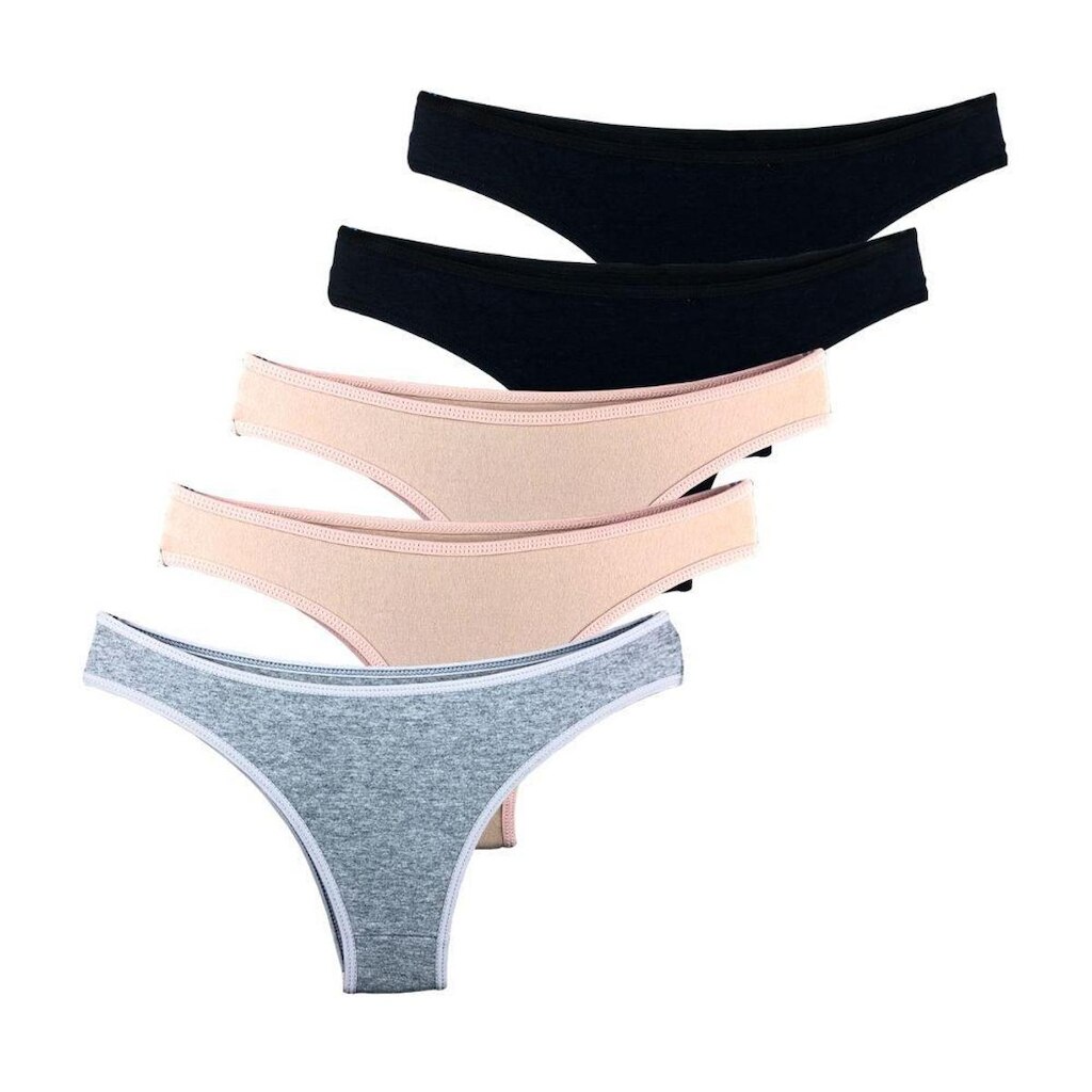 Kit com 5 Calcinhas Tanga Try Basics Confortável Cotton Algodão Premium