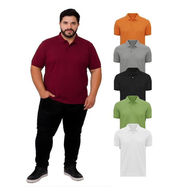 Kit Com 5 Camisetas Gola Polo Piquet 100% Algodao Plus Size