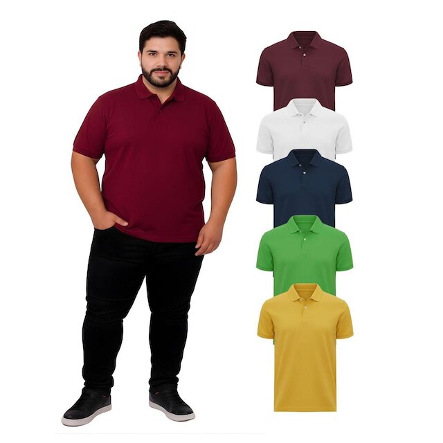 Kit Com 5 Camisetas Gola Polo Piquet 100% Algodao Plus Size